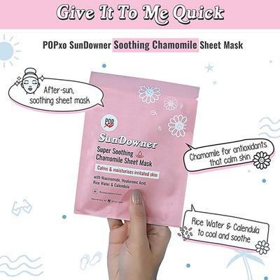Myglamm Popxo Sundowner Super Soothing Chamomile Sheet Mask Clams & Moisturises Irritated Skin With Niacinamide, Hyaluronic Acid, Rice Water, Calendula 25ML - Sheet Masks