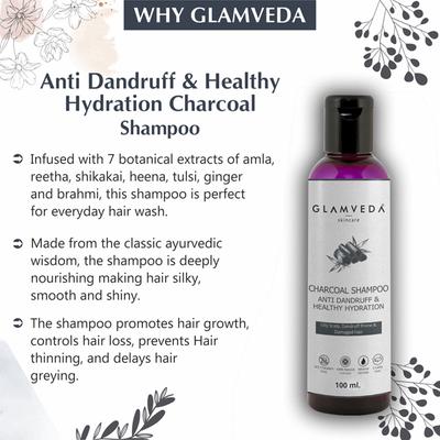 Glamveda Anti Dandruff and Healthy Hydration Charcoal Shampoo 100 ml - Shampoos