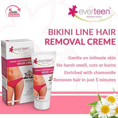 Everteen Bikini Line Hair Remover Creme - Natural Camomile Extract for Women 50gm - Shaving & Hair Removal