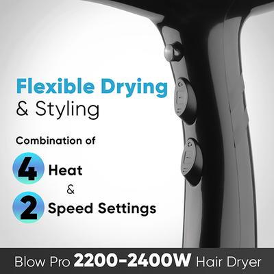 Vega Blow Pro 2400W Hair Dryer With Comb, Concentrator & Diffuser Nozzles, 2 Speed/4 Heat Settings, (Vhdp-05) - Hair Dryers