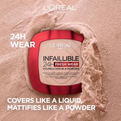 L'Oreal Paris Infallible 24H Fresh Wear Foundation in a Powder, Transferproof, Hazelnut 330 9 gm - Foundation