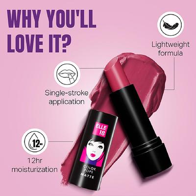 Elle 18 Colour Pop Matte Lipstick, P24, Pink Show 4.3gm - Lipsticks