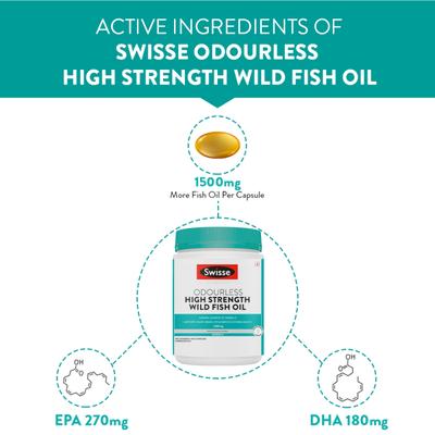 Swisse Ultiboost Odourless High Strength Wild Fish Oil Capsule 200's - Omega Fish Oil Fatty Acids