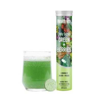 Healthvit Daily Super Green + Berries, Wholefood Multivitamin , Detox and Antioxidants - Effervescent Tablets 10's - Multi-Vitamins