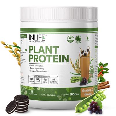 Inlife Plant Protein Powder - Cookies & Cream 500 gm - Protein Drink