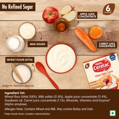 Nestle Cerelac Baby Food Cereal No Refined Sugar No Preservatives - Wheat Apple Carrot (For 6 to 24 Months Baby) 300 g - Baby And Infant Supplements