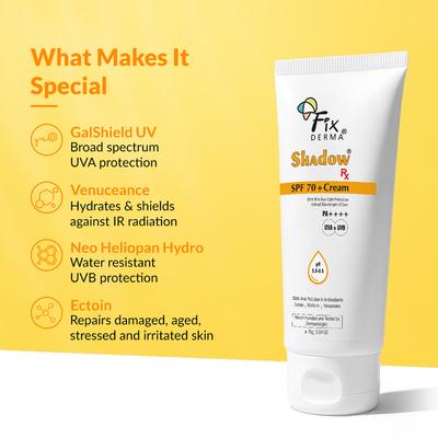 Fixderma Shadow RX Sunscreen SPF 70+ Cream Sunscreen for Dry Skin 75 gm - Body Sunscreen