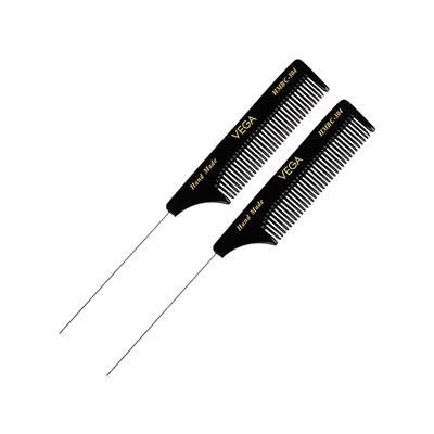 Vega Tail Hair Comb with Steel Pin for Women, Black, (VC2HMBC-304) 2's - Hair Combs