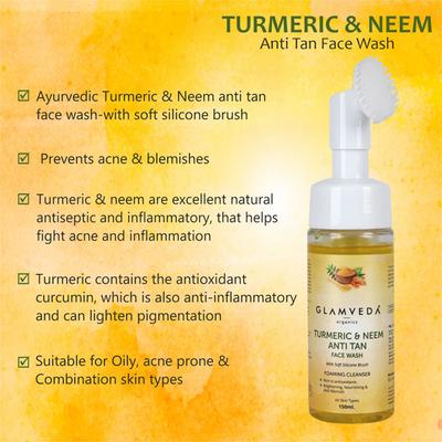 Glamveda Ayurvedic Turmeric and Neem Anti Tan Face Wash With Soft Silicone Brush 150 ml - Face Washes