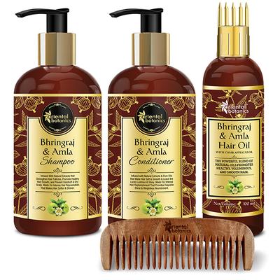 Oriental Botanics Neem Comb + Hair Shampoo 300 ml + Conditioner 300 ml + Hair Oil 100 ml - Bhringraj & Amla - Shampoos