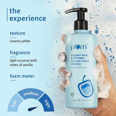 Plum Peptides Shampoo with Coconut Milk for Strength & Shine 22x softer hair in 1 wash 250ml - Shampoos