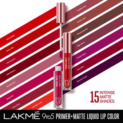 Lakme 9to5 Primer + Matte Liquid Lip Color MR2 Driven Red 4.2 ml - Primer