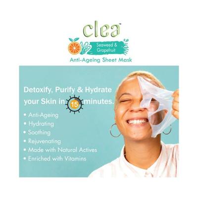 Clea Seaweed & Grapefruit Face Sheet Mask Anti-Ageing Face Sheet Mask Dermatologically Tested Made with Natural Actives 20 gm - Masks & Peels