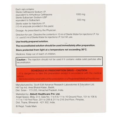 C One SB 1000/500mg Injection 1'S - Bacterial Infections-Cep