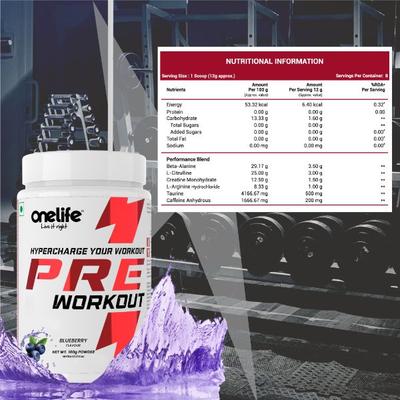 Onelife Preworkout Powder - Blueberry 100 gm - Workout Essentials
