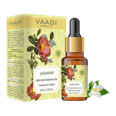 Vaadi Herbals Jasmine Essential Oil - Nourishes Dry & Damaged Hair, Improves Sleep, Uplifts Mood, Reduces Acne & Blemishes - 100% Pure Therapeutic Grade 10 ml - Essential Oils