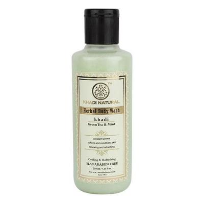 Khadi Natural Herbal Body Wash (SLS & Paraben Free) - Green Tea & Mint 210 ml - Shower Gels & Body Wash