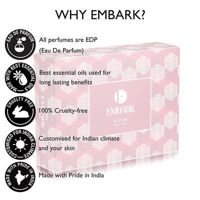 EMBARK My Story Women/Ladies Giftset (100ml EDP + 100ml Shower Gel + 100ml Body Moisturizer + 150ml Perfumed Deodorant + Women's Pouch) 450 ml - Women Perfumes (Edt/Edp)