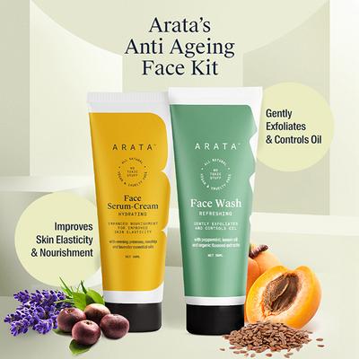 Arata Natural Mini Face Revitalizing Gift Box with Face Wash (50 Ml), Face Serum Cream (50 Ml), Face Serum Gel (50 Ml) 150 ml - Face Serum