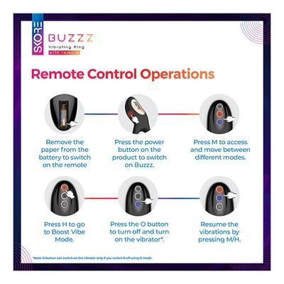 Skore Buzz Vibrating Ring With Remote & 8 Vibrating Mode 1's - Massagers And Vibrators