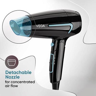 VEGA U-Style 1600 Foldable Hair Dryer For Men & Women With Cool Shot Button VHDH-24 Black 1 gm - Hair Dryers