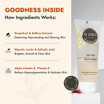 Alziba Cares Face Wash - De-Tan Grapefruit & Saffron Extracts 100 ml - Face Washes