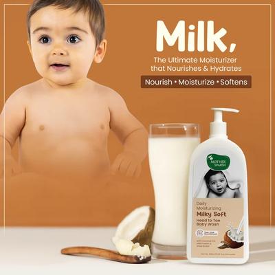 Mother Sparsh Daily Moisturizing Milky Soft Head to Toe Baby Wash With Coconut Oil-Milk Protein and Shea Butter 400 ml - Baby Body Wash