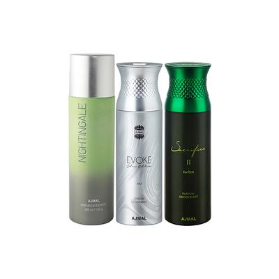 Ajmal 1 Nightingale, 1 Ajmal Evoke Silver Edition For Him And 1 Sacrifice II For Him Deodorants Pack of 3 200 ml - Deodorants/Roll-Ons