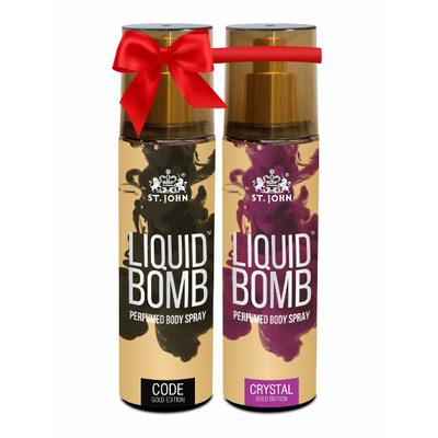 St. John Liquid Bomb Code Gold Edition Body Spray 150 ml + Liquid Bomb Crystal Gold Edition Body Spray 150 ml - Women Perfumes (Edt/Edp)