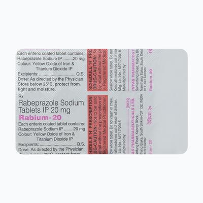 Rabium 20mg Tablet 15'S - Ulcer/Reflux/Flatulence-Aaa