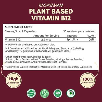 Rasayanam Plant Based Vitamin B12 Capsules 120's - Multi-Vitamins