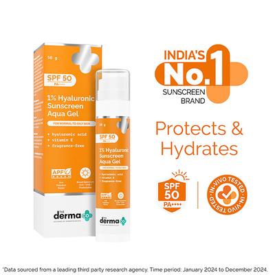 The Derma Co. 1 Percent Hyaluronic Sunscreen Aqua Gel For Broad Spectrum & Blue Light Protection SPF 50 PA++++ 50gm - Face Sunscreen