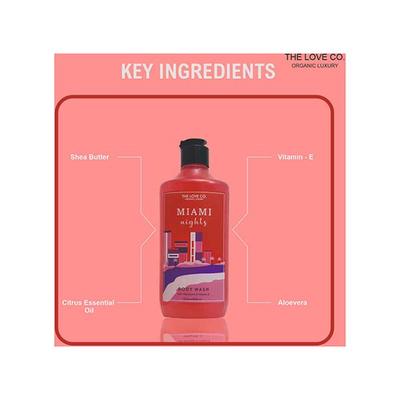 THE LOVE CO. Luxury Miami Nights Body Wash - Body Wash For Women - Mens Body Wash - Foaming Shower Gel - Mesmerising - Hydrating - Moisturizing Body Care - 100% Vegan - Paraben Free 250 ml - Shower Gels & Body Wash