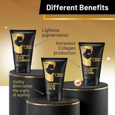 Qraa Men Ultra Radiance Gold Kit for Men- with 24K Gold, For Anti-Ageing and Instant Glow (Wash, Scrub and Pack) 1's - Face Washes