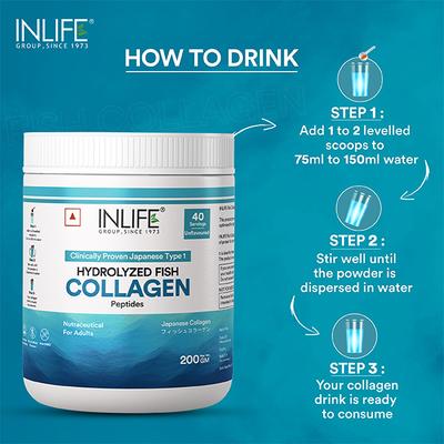 Inlife Hydrolyzed Fish Collagen Powder - Unflavoured 200 g - Hair & Skin