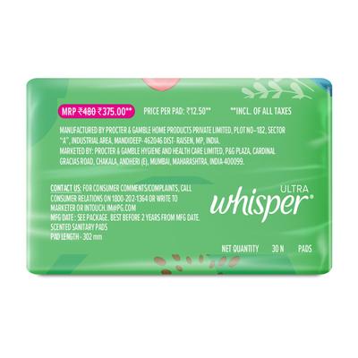 Whisper Ultra Hygiene + Comfort with Soft Wings Sanitary Pads (XL+) 30's - Sanitary Napkins