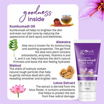 Globus Naturals Ayurvedic Kumkumadi Skin Lightening Face Scrub, Enriched with Walnut 100 gm - Scrubs & Exfoliants