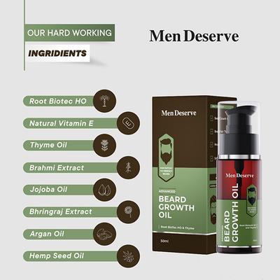 Men Deserve Advanced Beard Growth Oil Root Biotec HO & Thyme for Patchy To Perfect Beard 50ml - Beard Oil