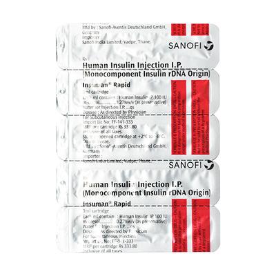 INSUMAN RAPID 100iu Cartridge 5X3ml - Diabetes-Ins