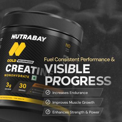 Nutrabay Gold Micronized Creatine Monohydrate Powder - Orange 120 g - Workout Essentials
