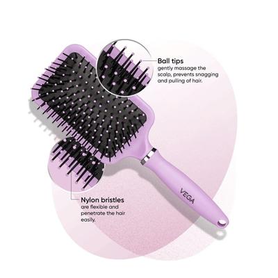 Vega Paddle Hair Brush for Men and Women, Reduces Snags, Detangle and Tangles, (E32-PB) 103 gm - Hair Brushes