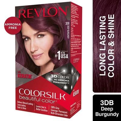 Revlon Colorsilk Hair Color With Keratin - 3D Color No Ammonia Deep Burgundy 3DB (40ml+40ml+11.8ml) 1's - Crème