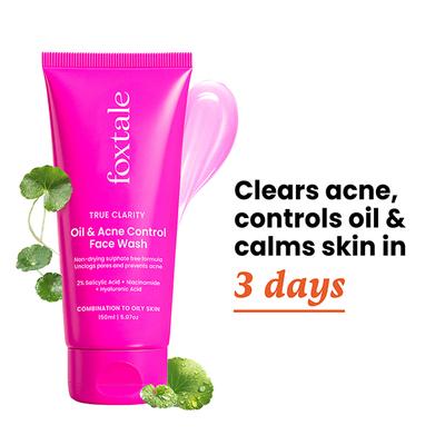 Foxtale Oil and Acne Control Face Wash - Fights Acne, Calms Skin, No Dryness 150 ml - Face Wash & Cleansers