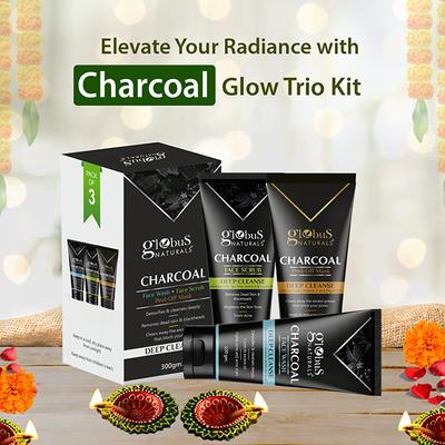Globus Naturals Diwali Glow Charcoal Trio Kit -Face Wash 100gm, Face Scrub 100gm, Peel-Off Mask 100gm 1's - Makeup Kits & Sets