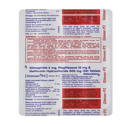 Glimser P 2/500/15mg Tablet 15'S - Diabetes-Ant