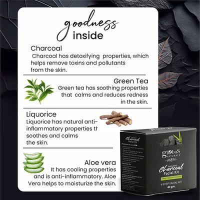 Globus Naturals Anti-Pollution Charcoal Men 6 Step Facial Kit, for Oil Control & Blackhead Removal 40 gm - Facial Kits