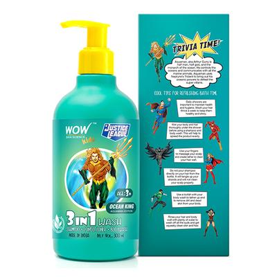 WOW Skin Science Kids 3 in 1 Wash - Shampoo + Conditioner + Body Wash - Ocean King Aquaman Edition 300 ml - Baby Body Wash