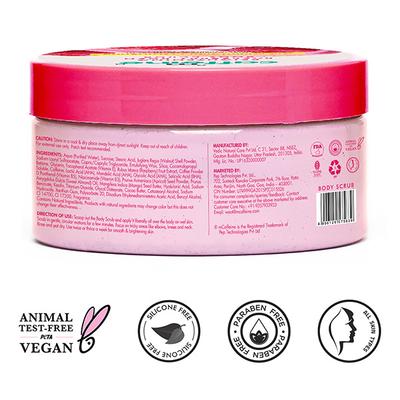 mCaffeine Brightening Raspberry Body Scrub - Tan Removal, AHAs Lactic and Glycolic Acid, Vit C Rich 175 gm - Scrubs & Exfoliants