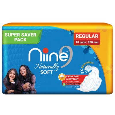 NIINE Naturally Soft Sanitary Napkins - Regular( 230 mm) 18's - Sanitary Napkins