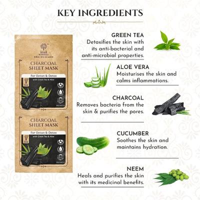 Khadi Essentials Ayurvedic Charcoal Sheet Mask For Spot Removal & Hydrated Skin (Pack of 3) 100 gm - Sheet Masks